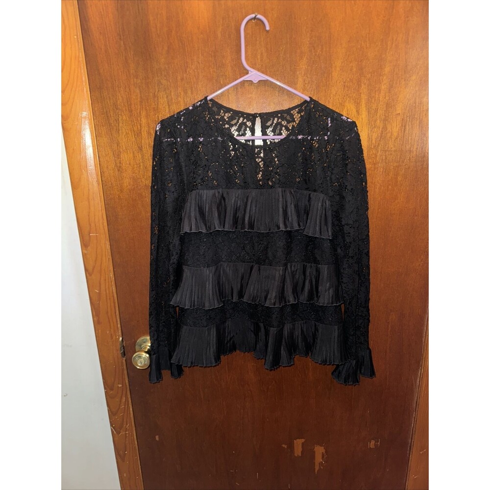 J Crew Womens Black Lace Pleated Blouse Size Medium